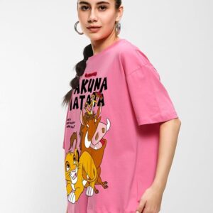 Bewakoof Official Disney Merchandise Hakuna Matata Women's 100% Cotton Graphic Print Oversized Fit Round Neck T-Shirt